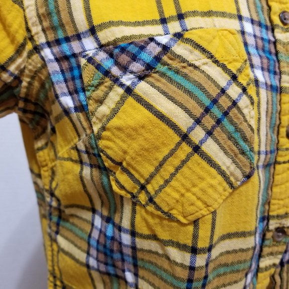 Merona top Medium plaid checks long sleeve button up down 100% cotton layering - Picture 5 of 16